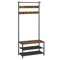 Vasagle Hall Tree With Bench And Shoe Storage, Entryway Bench With Coat Rack Stand And Shoe Rack, 9 Movable Hooks, Top Bar, Fabric Shelves, Industrial, Rustic Brown And Black Uhsr411B01