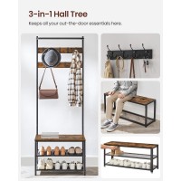 Vasagle Hall Tree With Bench And Shoe Storage, Entryway Bench With Coat Rack Stand And Shoe Rack, 9 Movable Hooks, Top Bar, Fabric Shelves, Industrial, Rustic Brown And Black Uhsr411B01