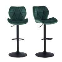Clipop Adjustable Swivel Bar Stools Set Of 2,Counter Height Bar Stools With Back, Upholstered Velvet Armless Bar Chairs For Kitchen Island Pub Cafe, Green