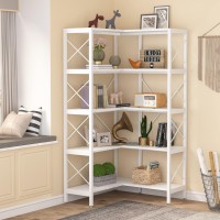 Tribesigns 5-Shelf Corner Bookshelf, Large Modern Corner Bookcase, 5-Tier Tall Corner Shelf Storage Display Rack With Metal Frame For Living Room Home Office (White)