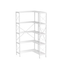 Tribesigns 5-Shelf Corner Bookshelf, Large Modern Corner Bookcase, 5-Tier Tall Corner Shelf Storage Display Rack With Metal Frame For Living Room Home Office (White)