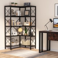 Tribesigns 5-Shelf Corner Bookshelf, Large Modern Corner Bookcase, 5-Tier Tall Corner Shelf Storage Display Rack With Metal Frame For Living Room Home Office (Black)