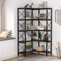 Tribesigns 5-Shelf Corner Bookshelf, Large Modern Corner Bookcase, 5-Tier Tall Corner Shelf Storage Display Rack With Metal Frame For Living Room Home Office (Black)