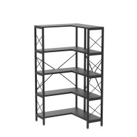 Tribesigns 5-Shelf Corner Bookshelf, Large Modern Corner Bookcase, 5-Tier Tall Corner Shelf Storage Display Rack With Metal Frame For Living Room Home Office (Black)