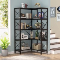 Tribesigns 5-Shelf Corner Bookshelf, Large Modern Corner Bookcase, 5-Tier Tall Corner Shelf Storage Display Rack With Metal Frame For Living Room Home Office (Black)