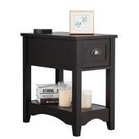 Kotek End Table With Drawer And Open Shelf, Retro Narrow Side Table Nightstand W/Solid Wood Legs, Slim End Table For Small Space, Living Room, Bedroom, Home Office (Espresso)