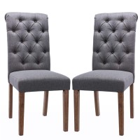 Colamy Button Tufted Dining Chairs Set Of 2, Accent Parsons Diner Chair Upholstered Fabric Dining Room Chairs Stylish Kitchen Chairs With Solid Wood Legs And Padded Seat - Grey