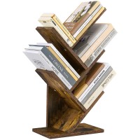 Hoctieon 4 Tier Tree Bookshelf, 4 Shelf Bookcase, Modern Book Storage, Free Standing Tree Bookcase, Utility Organizer Shelves For Home Office, Living Room, Bedroom, Rustic Brown