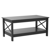 Yitahome Coffee Table For Living Room,Modern Farmhouse Coffee Table With Storage,2-Tier Center Table For Living Room Wood Living Room Table Accent Cocktail With Sturdy Frame,Black