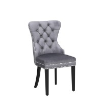 Hometouch Luxury Velvet Upholstered Dining Kitchen Chairs With Oak Legs Tufted Knocker Chair For Bedroom Living Room Lounge Dressing Room Grey (4, Gray)