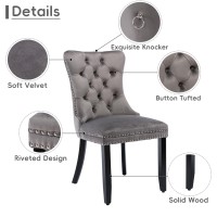 Hometouch Luxury Velvet Upholstered Dining Kitchen Chairs With Oak Legs Tufted Knocker Chair For Bedroom Living Room Lounge Dressing Room Grey (4, Gray)