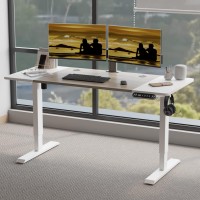 Jceet Adjustable Height Electric Standing Desk - 55 X 24 Inch Sit Stand Computer Desk, Stand Up Desk Table For Home Office, White Frame/White + Oak Top
