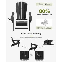 MUCHENGHY Folding Adirondack Chairs, Patio Chairs, Fire Pit Chairs, Outdoor Chairs, Plastic Adirondack Chairs, Lawn Chairs Weather Resistant with Cup Holder for Deck, Backyard, Garden(Black)