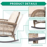 Vivijason 3Piece Outdoor Conversation Bistro Set Patio Wicker Rocking Chairs Rattan Furniture Sets W 2 Rattan Chairs Cushion