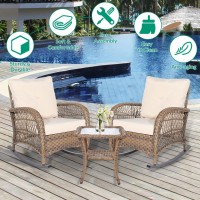 Vivijason 3Piece Outdoor Conversation Bistro Set Patio Wicker Rocking Chairs Rattan Furniture Sets W 2 Rattan Chairs Cushion