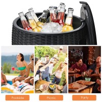 Tangzon 45L Ice Bucket Table, Rattan Effect Drinks Cooler With Lid & Side Handles, Outdoor Cocktail Table For Garden Patio Party And Pool (Black)