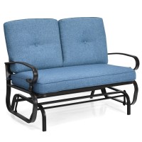 Giantex Outdoor Glider Bench Patio Loveseat With Cushions, 2-Person Outdoor Rocking Chair, Porch Glider Swing For Garden, Backyard, Poolside, Patio Seating Rocker (Navy)