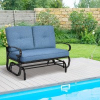 Giantex Outdoor Glider Bench Patio Loveseat With Cushions, 2-Person Outdoor Rocking Chair, Porch Glider Swing For Garden, Backyard, Poolside, Patio Seating Rocker (Navy)