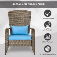 Outsunny Patio Wicker Adirondack Chair Outdoor Allweather Rattan Fire Pit Chair Wsoft Cushions Tall Curved Backrest And Comf