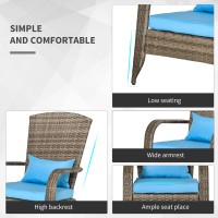 Outsunny Patio Wicker Adirondack Chair Outdoor Allweather Rattan Fire Pit Chair Wsoft Cushions Tall Curved Backrest And Comf