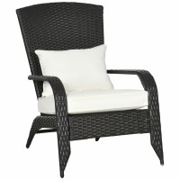 Outsunny Patio Wicker Adirondack Chair Outdoor Allweather Rattan Fire Pit Chair Wsoft Cushions Tall Curved Backrest And Comf