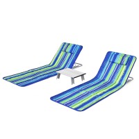 Giantex Beach Chairs For Adults 2 Pack Set With Side Table, 5 Position Adjustable Folding Lawn Chair For Sunbathing, Patio Chaise Lounge Lightweight Backpack Camping Chairs (Stripe)