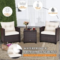 Happygrill 3 Pieces Patio Conversation Set Outdoor Rattan Wicker Bistro Sofa Set Patio Furniture Set With Washable Chair Cushions And Tempered Glass Top Coffee Table, White