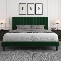 Allewie King Bed Framevelvet Upholstered Bed Frame With Vertical Channel Tufted Headboardstrong Wooden Slatsplatform Bed Fram