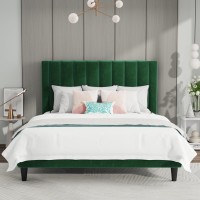 Sha Cerlin Full Bed Framevelvet Upholstered Platform Bed Frame With Headboardstrong Wood Slats Supportmattress Foundationno