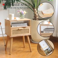 Maxsmeo Modern Nightstand Rattan Side End Table With Storage For Living Room Bedroom And Small Spaces Accent Bedside Farmhous