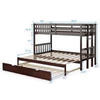 Dortala Twin Over Twin Bunk Bed With Trundle, Wood Bunk Bed With Trundle Wooden Ladder, Safety High Guardrail, Solid Wood Frame, Bunk Beds For Home, Dorm, Apartment (Espresso)