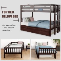 Dortala Twin Over Twin Bunk Bed With Trundle, Wood Bunk Bed With Trundle Wooden Ladder, Safety High Guardrail, Solid Wood Frame, Bunk Beds For Home, Dorm, Apartment (Espresso)