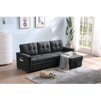 Kinsley Dark Gray Woven Fabric Sleeper Sectional Sofa Chaise With Usb Charger And Tablet Pocket