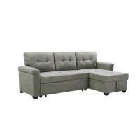 Connor Light Gray Fabric Reversible Sectional Sleeper Sofa Chaise With Storage