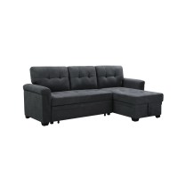 Connor Dark Gray Fabric Reversible Sectional Sleeper Sofa Chaise With Storage