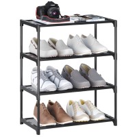 Hockmez 4Tier Small Shoe Rack Stackable Shoe Shelf Storage Organizer For Entryway Hallway Closet Bathroom Living Room Black