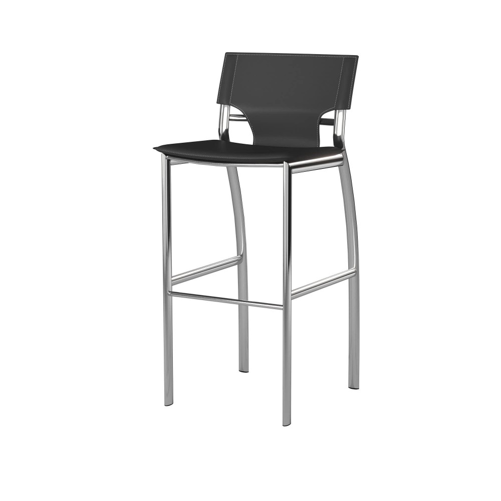 Neos Modern Furniture 26 Seat Height Regenerated Leather Bar Stool With Chrome Legs In Gray, Set Of 2
