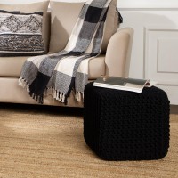 Redearth Cube Pouf Foot Stool Ottoman Hand Knitted Poof Cord Boho Pouffe Home D Cor Stuffed Footrest For Living Room