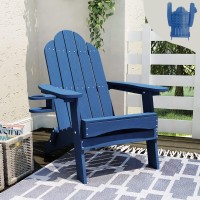 Lue Bona Folding Adirondack Chair Navy Blue Hdps Fire Pit Patio Chairs Weather Resistant Modern Plastic Outdoor Chairs With Cu