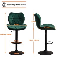 Ofcasa Bar Stools Swivel Height Adjustable Barstools With Backrest And Footrest, Velvet Leather Counter Stools For Kitchen, Dining Room, Bar(Green 2Pcs/Set)