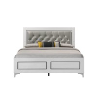 Acme Casilda Faux Leather Tufted Eastern King Bed With Led In Gray And White