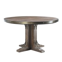 Acme Raphaela Round Wooden Dining Table In Weathered Cherry