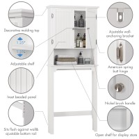 Utex Bathroom Storage Over The Toilet, Bathroom Cabinet Organizer With Adjustable Shelves And Double Doors, Wood Bathroom Space Saver, White