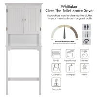 Utex Bathroom Storage Over The Toilet, Bathroom Cabinet Organizer With Adjustable Shelves And Double Doors, Wood Bathroom Space Saver, White