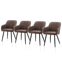 Tukailai Modern Dining Chairs Set Of 4, Pu Leather Upholstered Accent Arm Chair With Padded Seat, Armrest & Backrest, Occasional Armchair For Leisure Lounge Guest Reception (Brown)