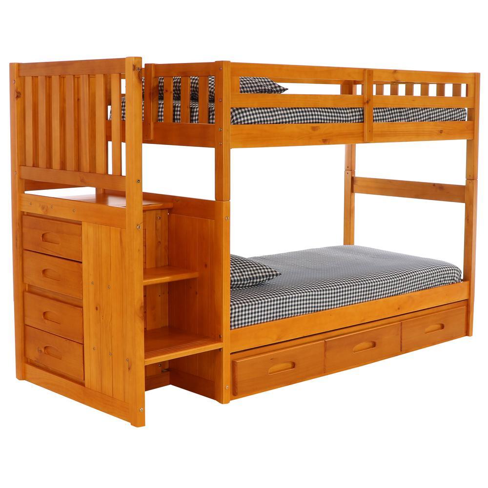 Mission Staircase Twin over Twin Bunk Bed with Seven Drawers