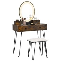 Charmaid Makeup Vanity Set With Lighted Mirror, 3 Lighting Sets, Adjustable Brightness, 4 Drawers, Bedroom Dressing Table Vanity Desk With Cushioned Stool For Women Girls (Rustic Brown)