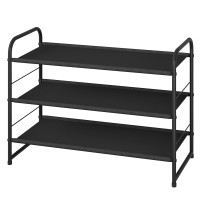 Simple Trending 3Tier Stackable Shoe Rack Expandable Adjustable Fabric Shoe Shelf Storage Organizer Black