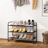 Simple Trending 3Tier Stackable Shoe Rack Expandable Adjustable Fabric Shoe Shelf Storage Organizer Black