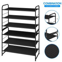 Simple Trending 3Tier Stackable Shoe Rack Expandable Adjustable Fabric Shoe Shelf Storage Organizer Black